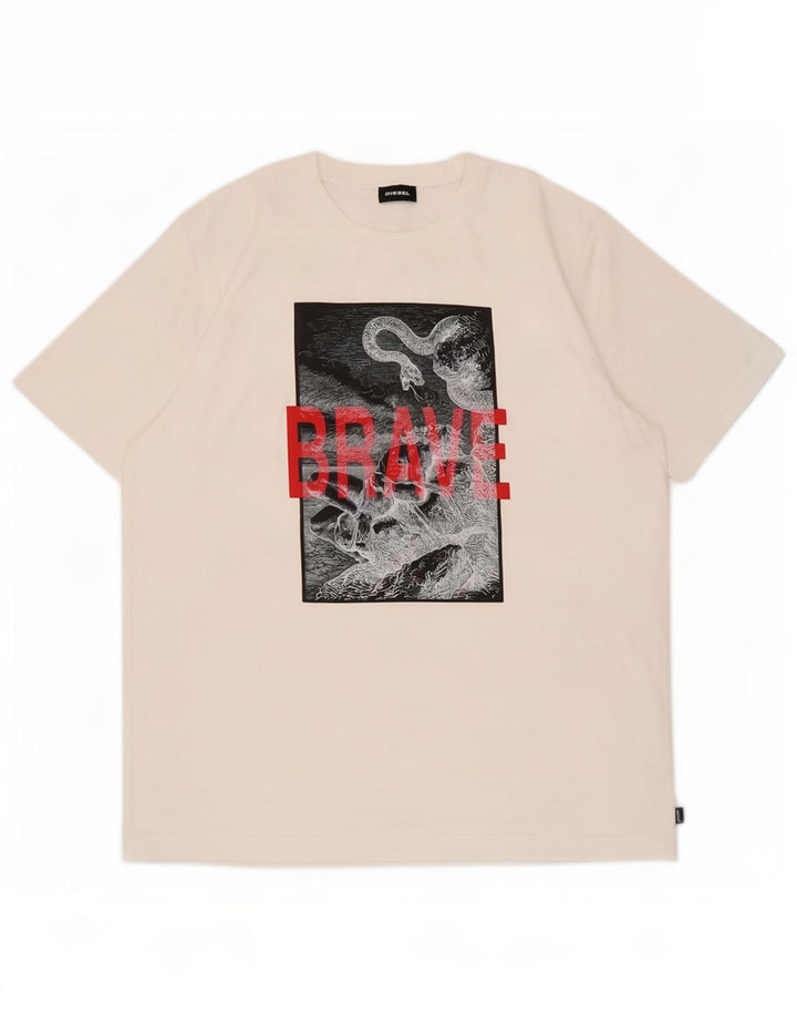Tricou grafic pentru bărbați Diesel Top mare din bumbac alb