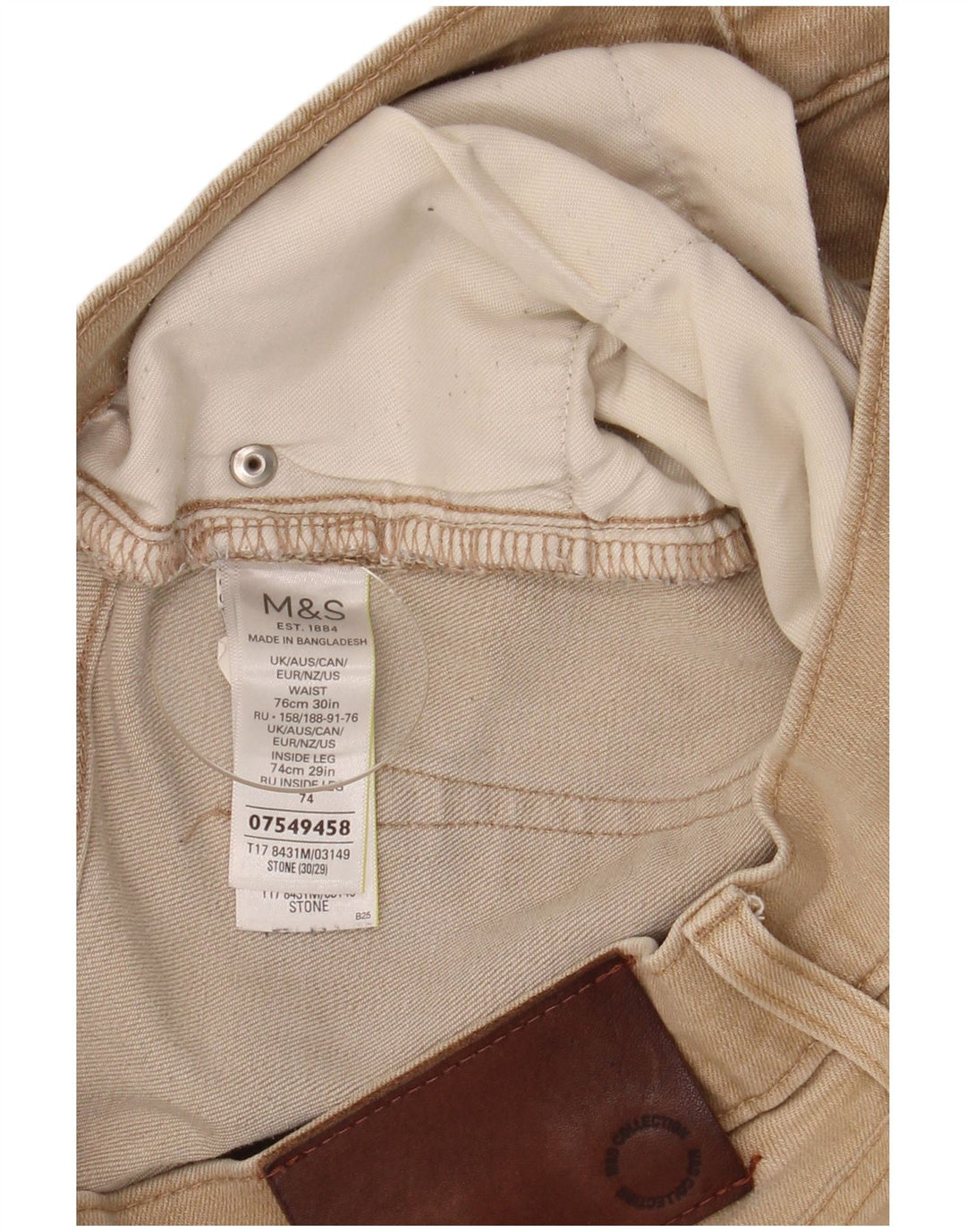 Blugi drepti pentru bărbați Marks & Spencer, cu ajustare normală, L30 L29, bumbac bej
