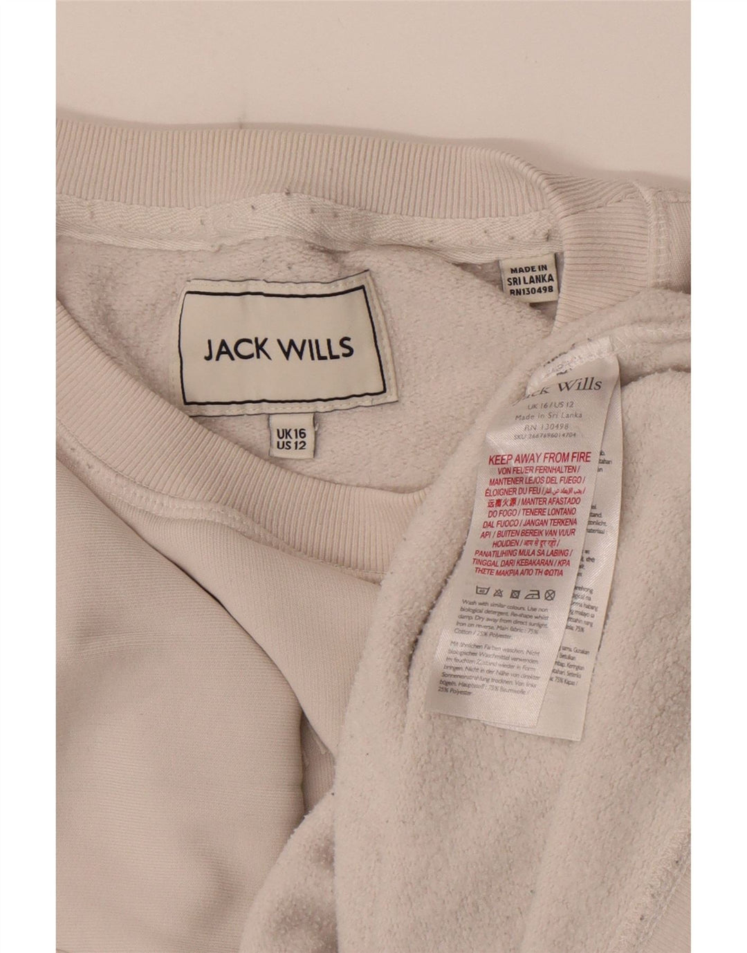 Jack Wills Pulover supradimensionat cu grafic pentru femei UK 16 Large White