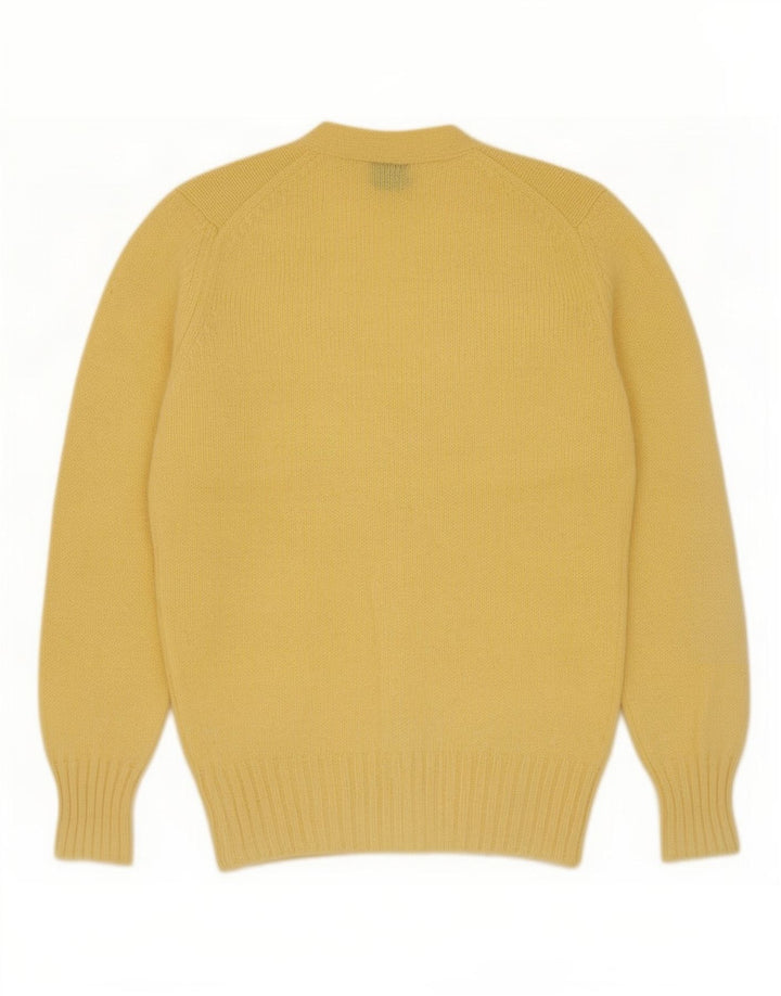 Cardigan Vintage pentru bărbați din lână virgină mică, galbenă