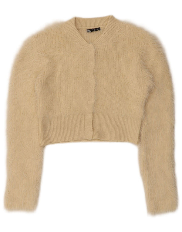 Pulover cardigan pentru femei Zara UK 8 Mic Bej Poliester