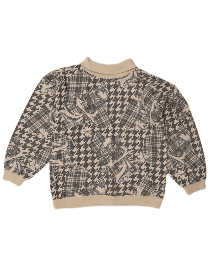 Pulover vintage cu gât polo pentru femei UK 18 XL, gri, mozaic