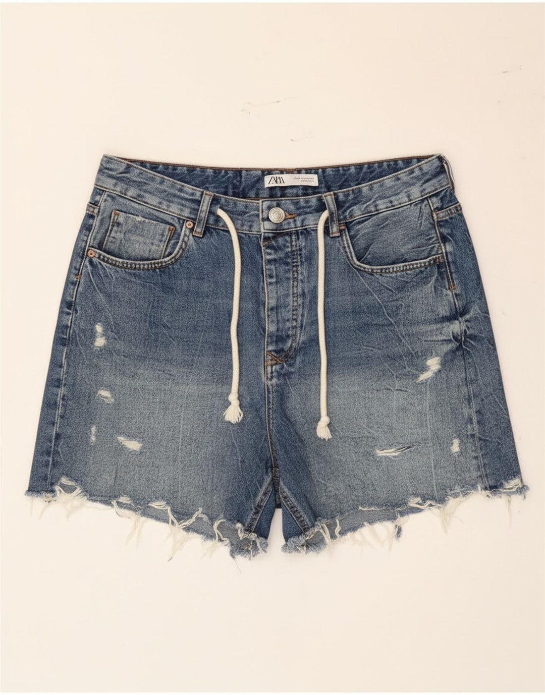 Pantaloni scurți din denim învechit pentru femei Zara EU 42 Large W32 Blue Bumbac