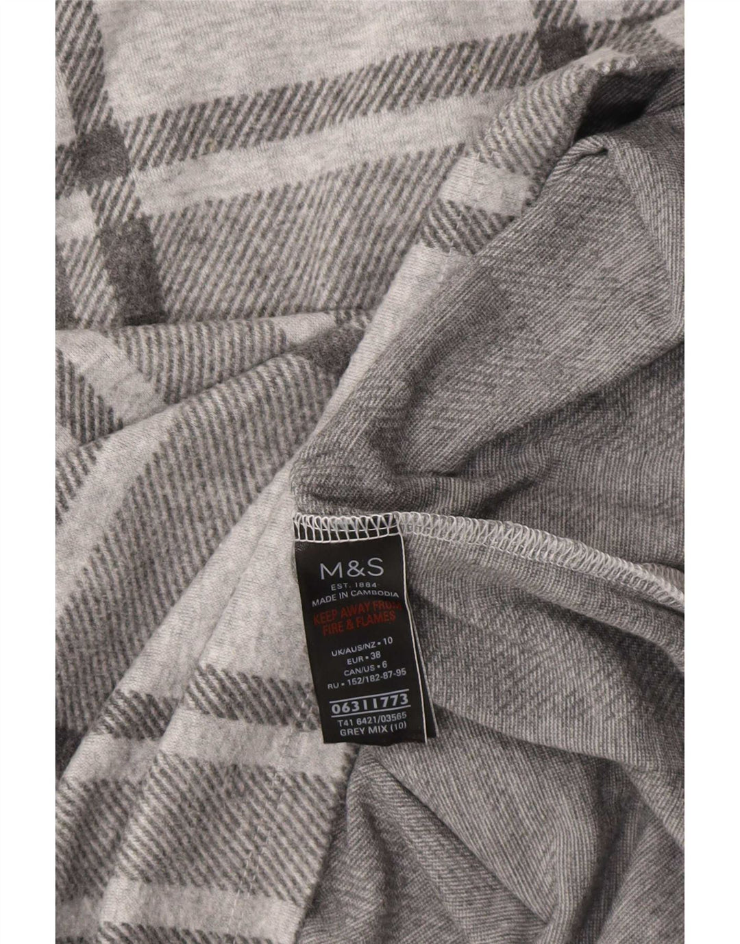 Marks & Spencer Top supradimensionat pentru femei cu mânecă lungă UK 10, mic, gri, carouri