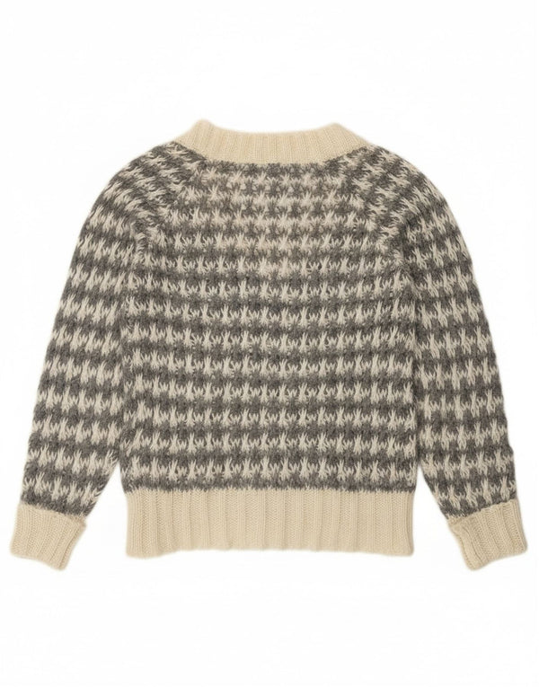 Pulover Benetton pentru femei cu decolteu în V UK 14 Medium Gri Houndstooth