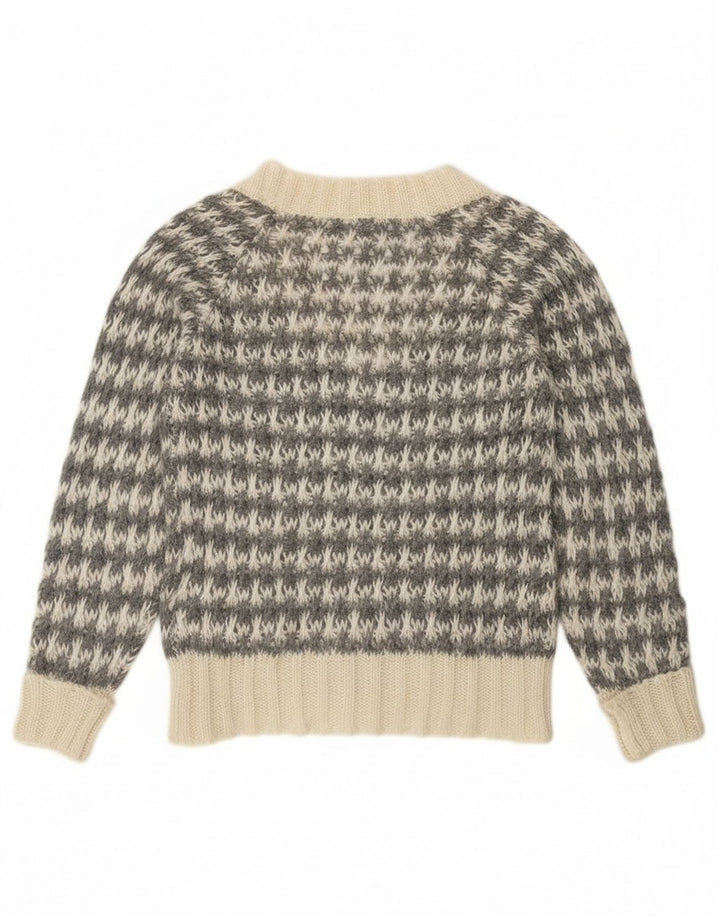 Pulover Benetton pentru femei cu decolteu în V UK 14 Medium Gri Houndstooth