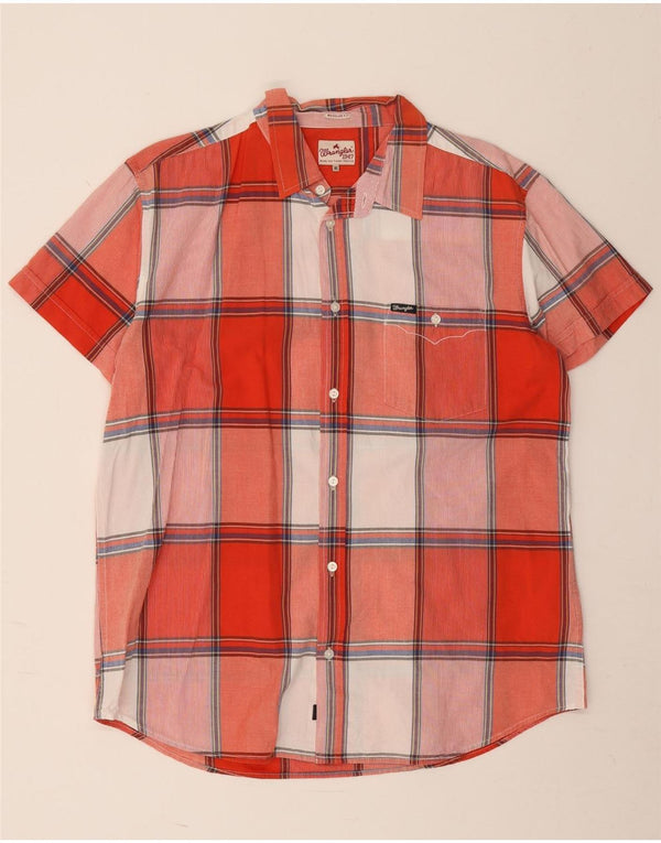 Cămașă Wrangler pentru bărbați, cu mânecă scurtă, în formă regulată, XL, bumbac cu carouri roșii