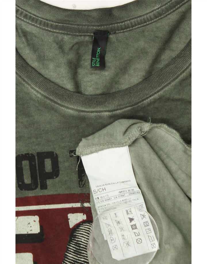 BENETTON Top grafic pentru bărbați cu mânecă lungă din bumbac verde mic