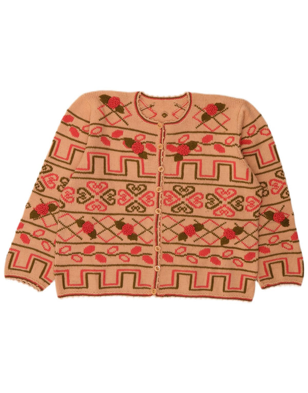 VINTAGE Womens 3/4 Sleeve Cardigan Sweater UK 18 XL Beige Fair Isle