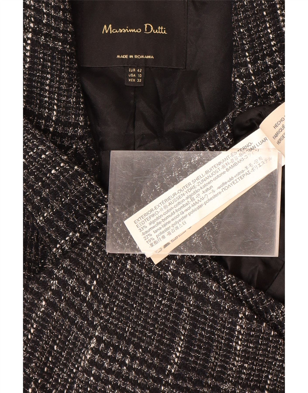 MASSIMO DUTTI Jachetă Blazer pentru Damă EU 42 Mare, Gri din Bumbac Check