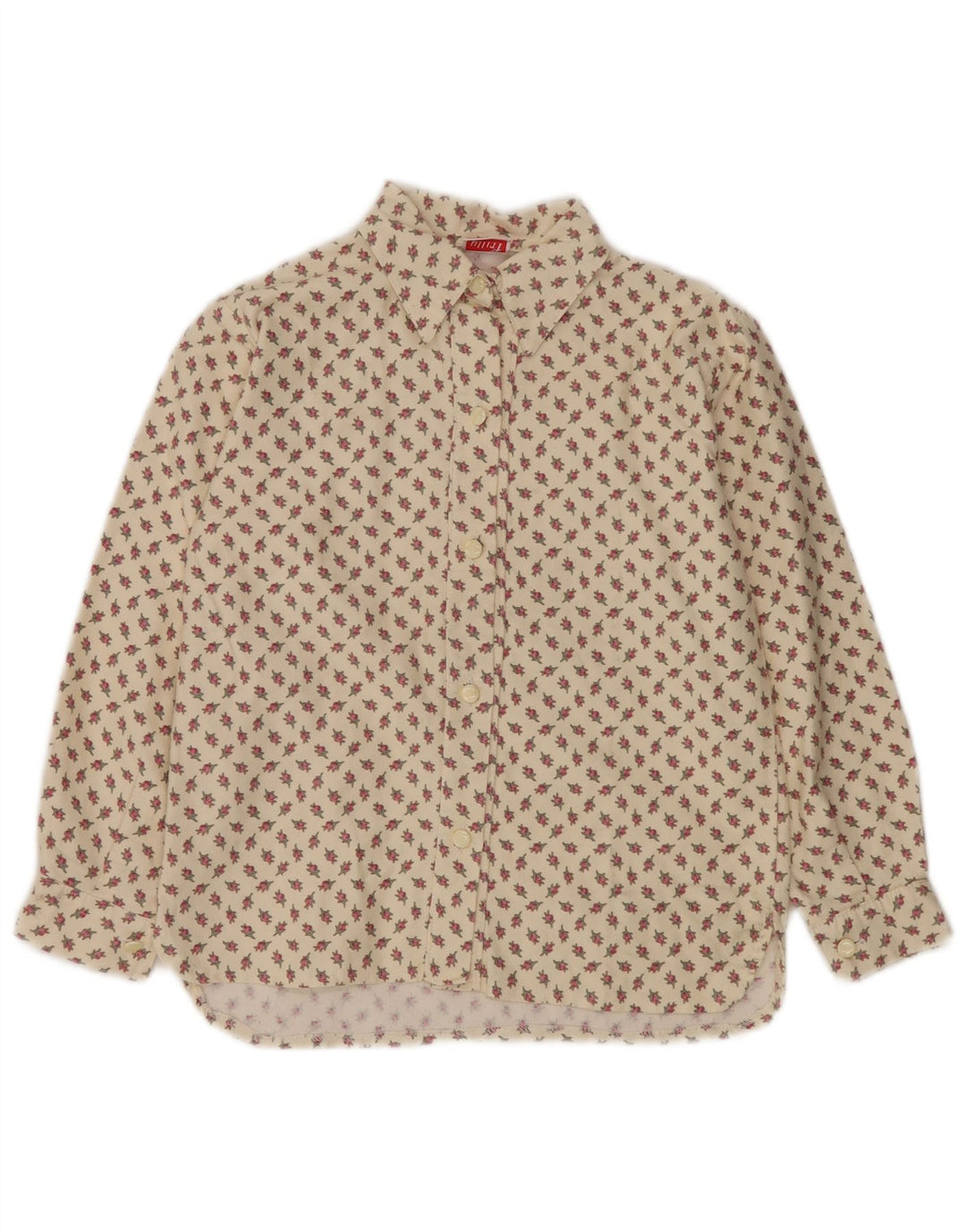 Bluză cămașă pentru femei VINTAGE UK 10 mic, bej, floral, bumbac