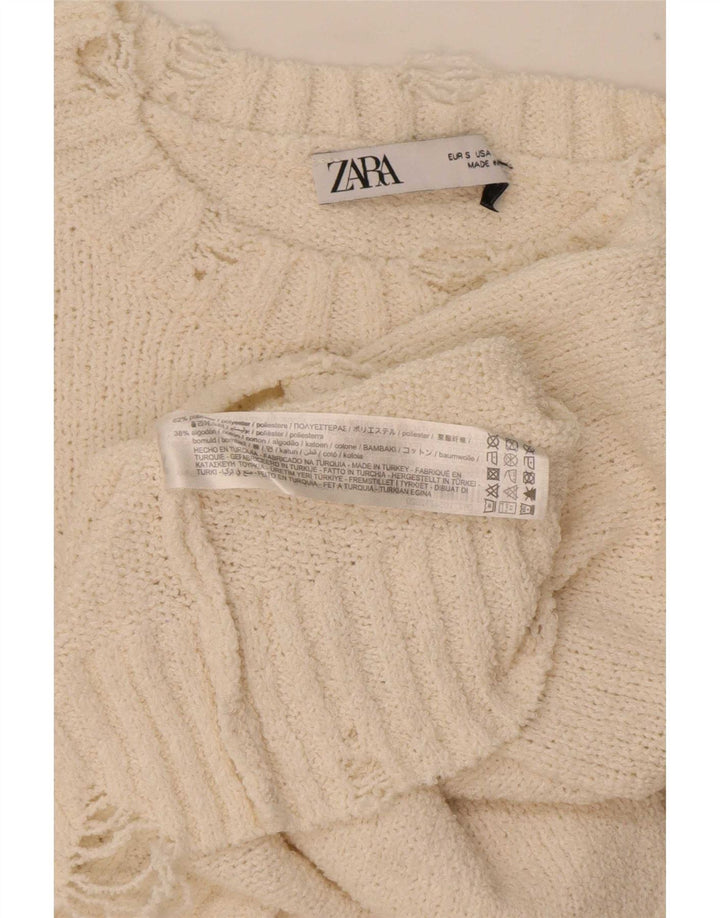 Pulover bolero supradimensionat pentru femei Zara UK 10 mic poliester alb