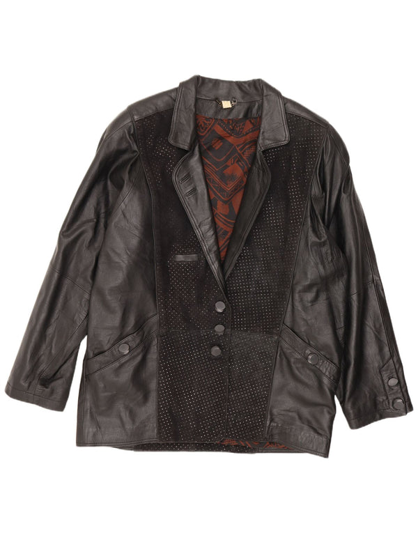 Jachetă de piele vintage pentru femei UK 14 Medium Black Leather