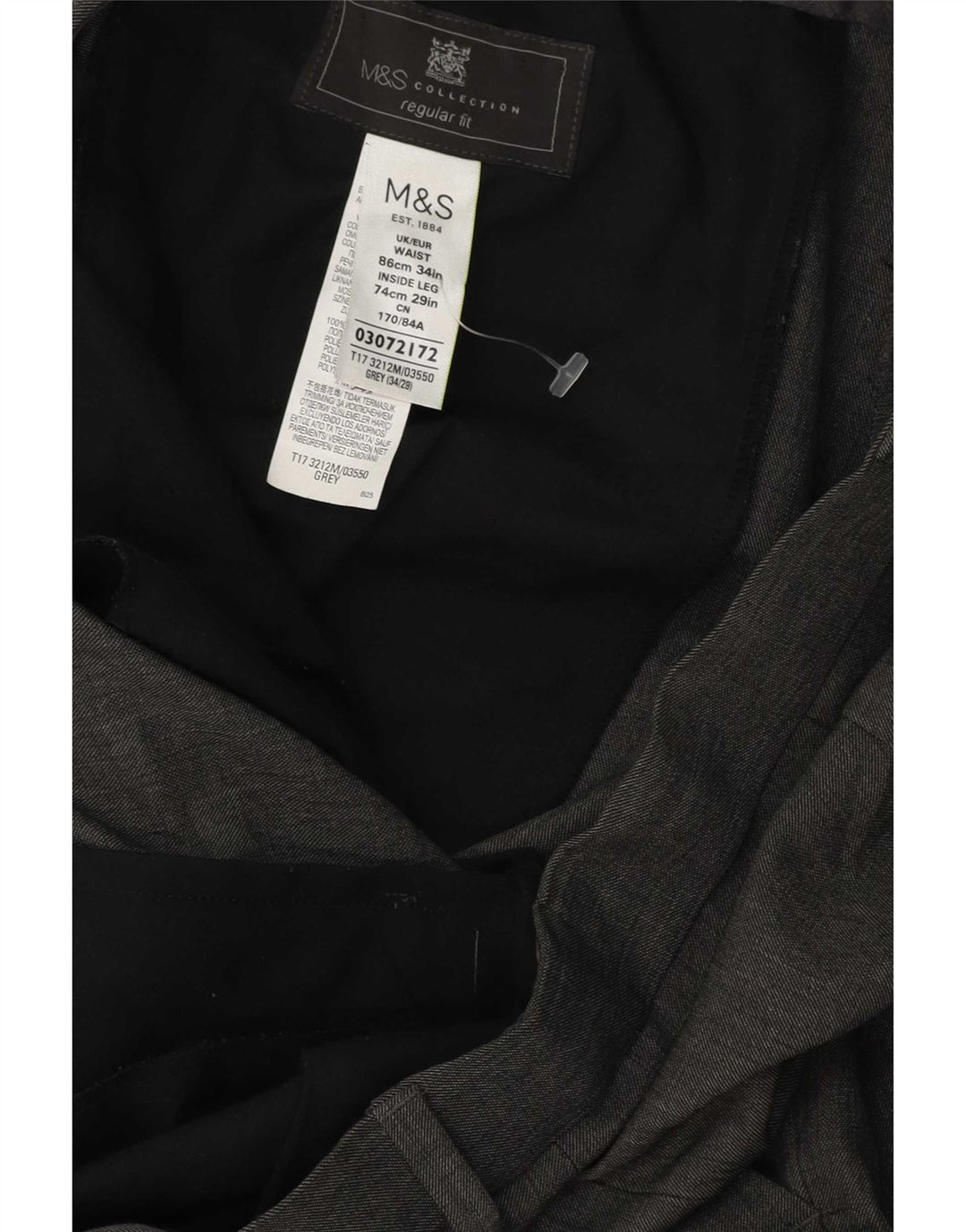 Pantaloni de costum pentru bărbați Marks & Spencer, cu ajustare normală, L34 L29, poliester gri