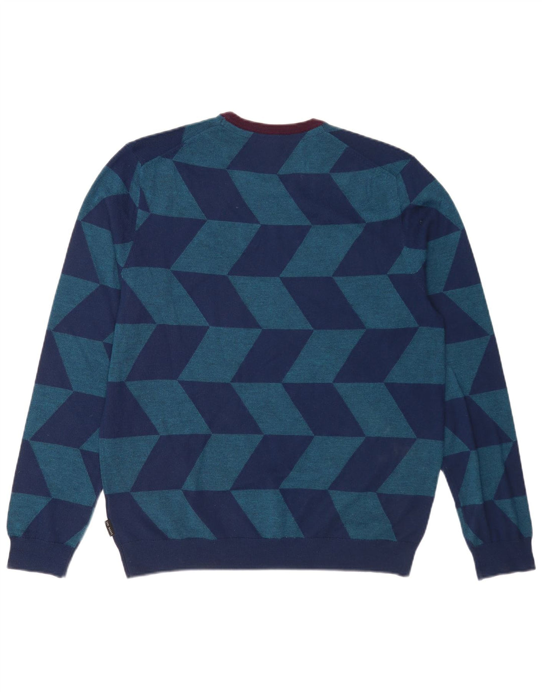 Pulover pentru bărbați Ted Baker, cu gât crew, Mărimea 5 XL Lână geometrică albastră