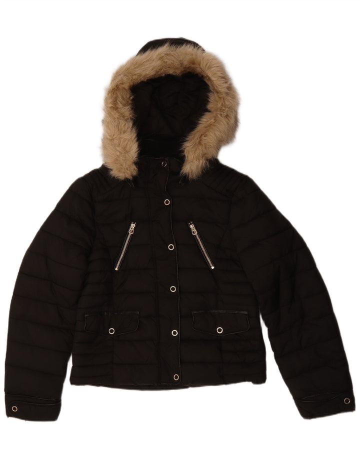 Jachetă căptușită cu glugă pentru femei Zara UK 14 Poliester mediu negru