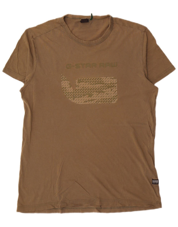 G-Star Mens Graphic T-Shirt Top Large Khaki Cotton