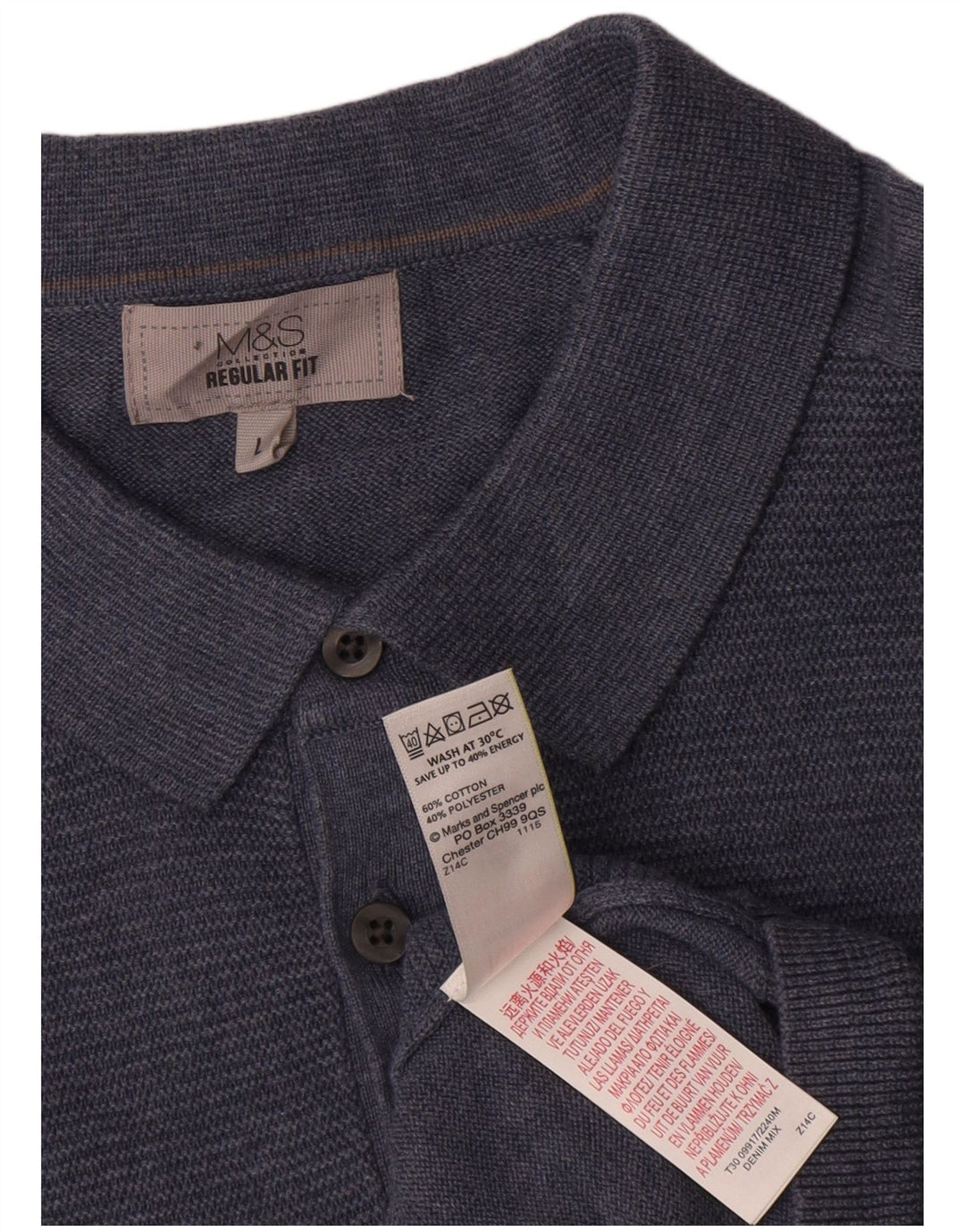 Pulover pentru bărbați Marks & Spencer, cu formă regulată, cu gât polo, mare, albastru, bumbac
