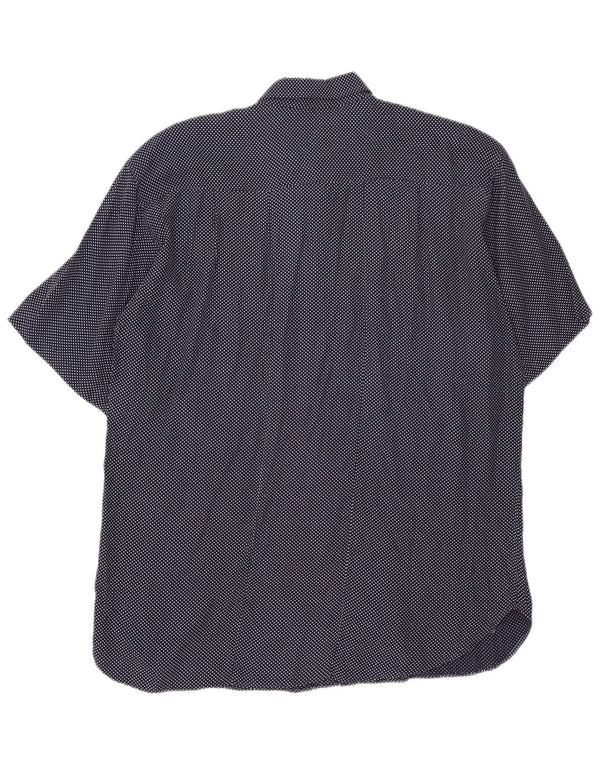 Vintage Mens Short Sleeve Shirt Medium Navy Blue Spotted Viscose