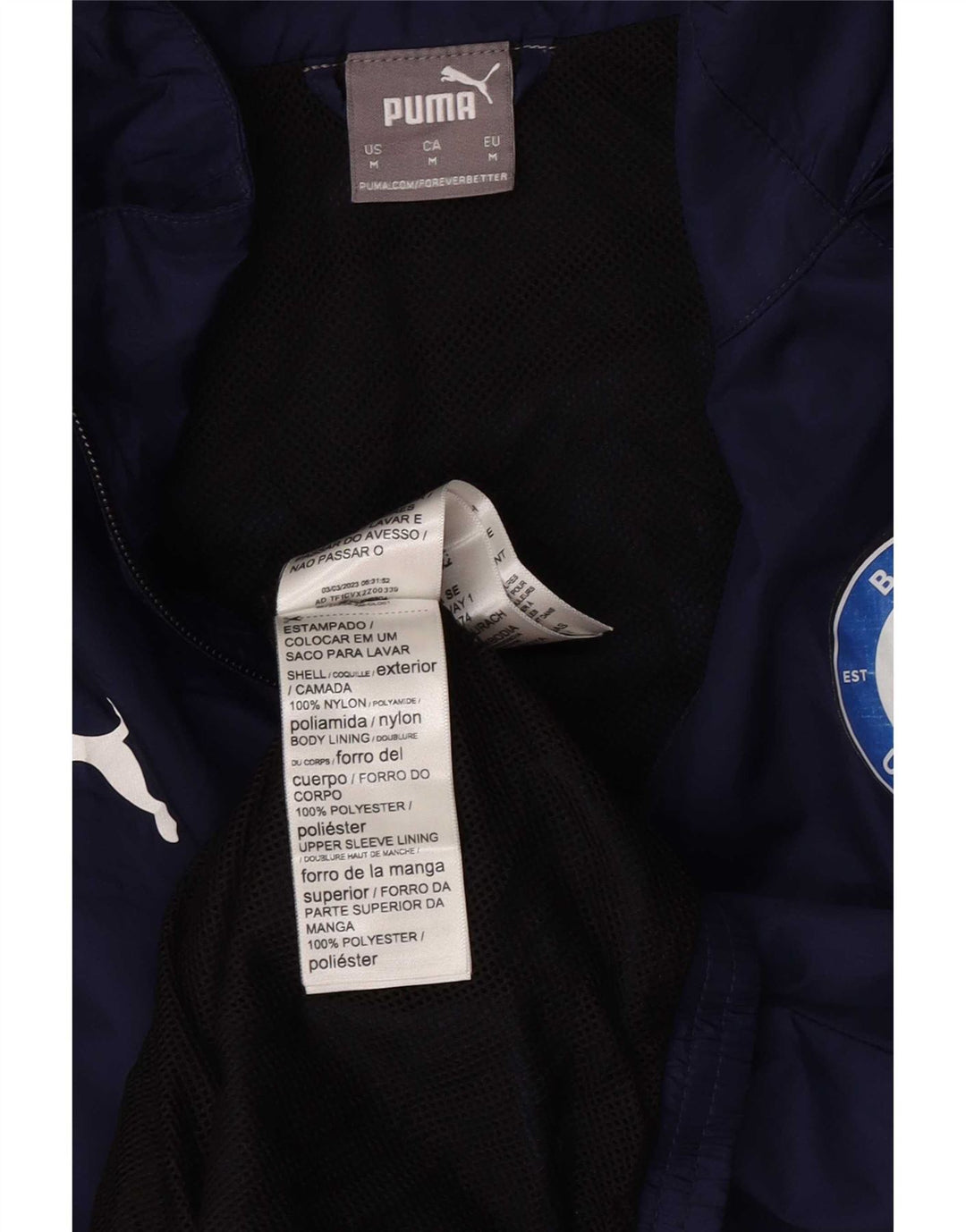 Jachetă de ploaie cu glugă Puma pentru bărbați UK 38 Medium Navy Blue Marine Colorblock