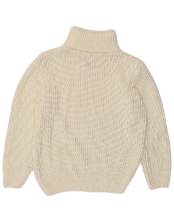 Pulover vintage pentru femei cu gât rulat din viscoză mare, albă, UK 14