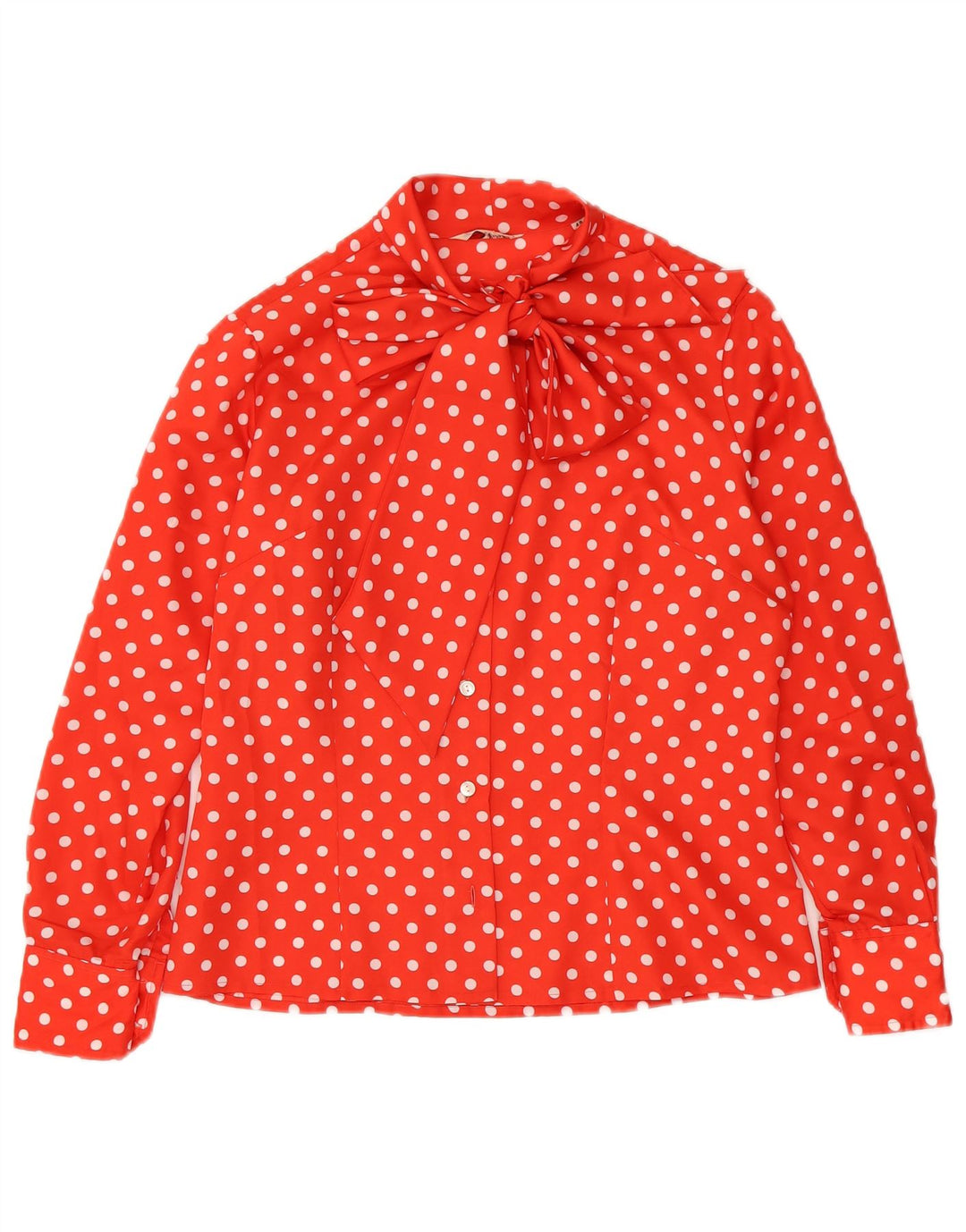 Bluză vintage pentru femei cu cămașă cu cravată în față IT 48 XL roșu cu buline
