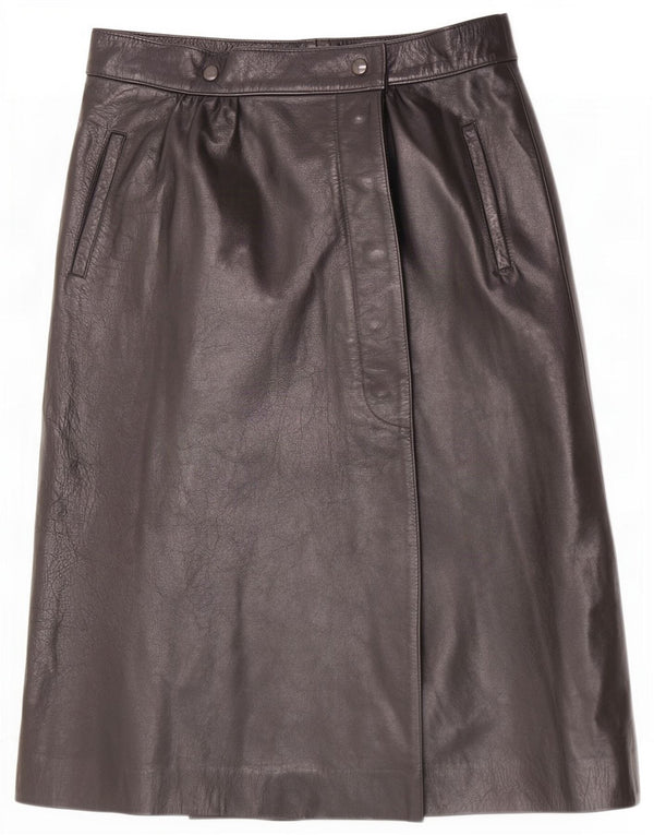 Vintage Womens Wrap Leather Skirt W28 Medium Black