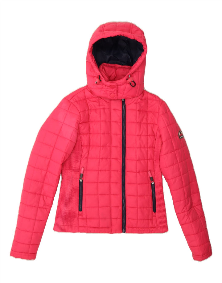 SUPERDRY Womens Hooded Padded Jacket UK 8 Small Pink Polyester Vintage Superdry and Second-Hand Superdry from Messina Hembry 