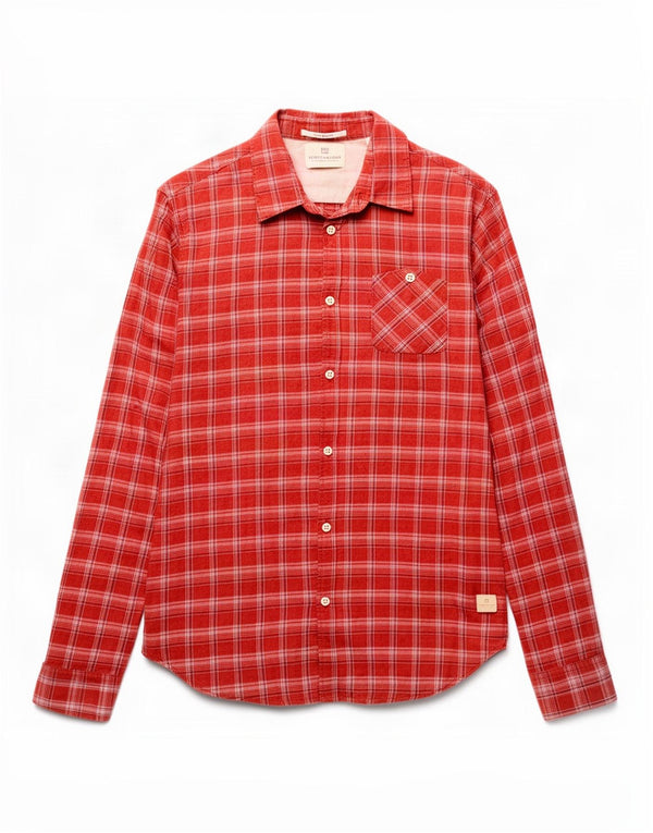 Cămașă pentru bărbați Scotch & Soda, bumbac cu carouri roșii medii