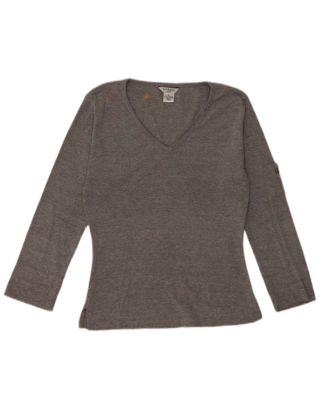 Crop Top pentru femei Guess cu mânecă lungă UK 12, bumbac gri mediu