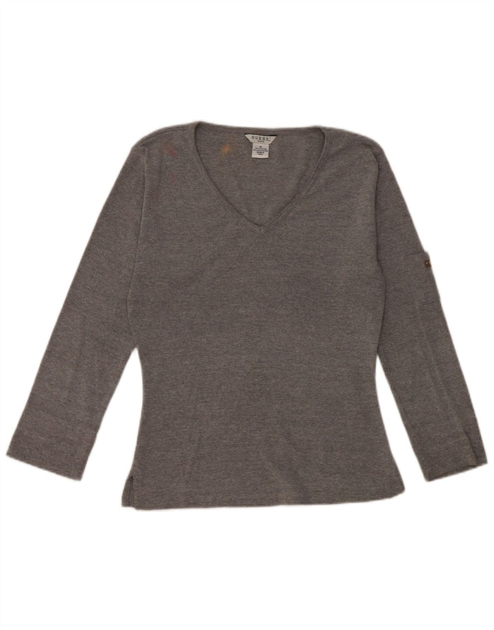 Crop Top pentru femei Guess cu mânecă lungă UK 12, bumbac gri mediu