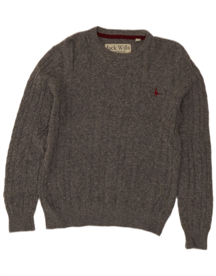 Pulover Jack Wills pentru bărbați cu gât roșu din lână merinos, gri mic
