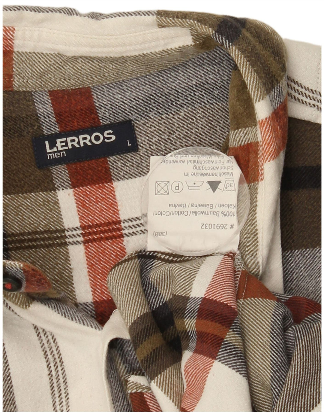 LERROS Mens Flannel Shirt Large Khaki Check Cotton