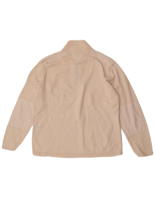 Pulover vintage pentru bărbați, cu fermoar și gât, XL din bumbac alb