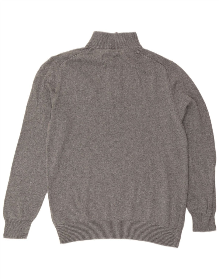 Crew Clothing Pulover pentru bărbați, cu fermoar, cu gât, bumbac mare, gri