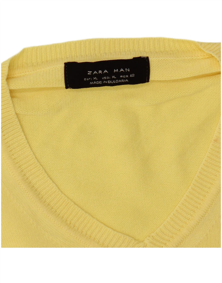 Pulover pentru bărbați Zara, cu decolteu în V, XL, galben
