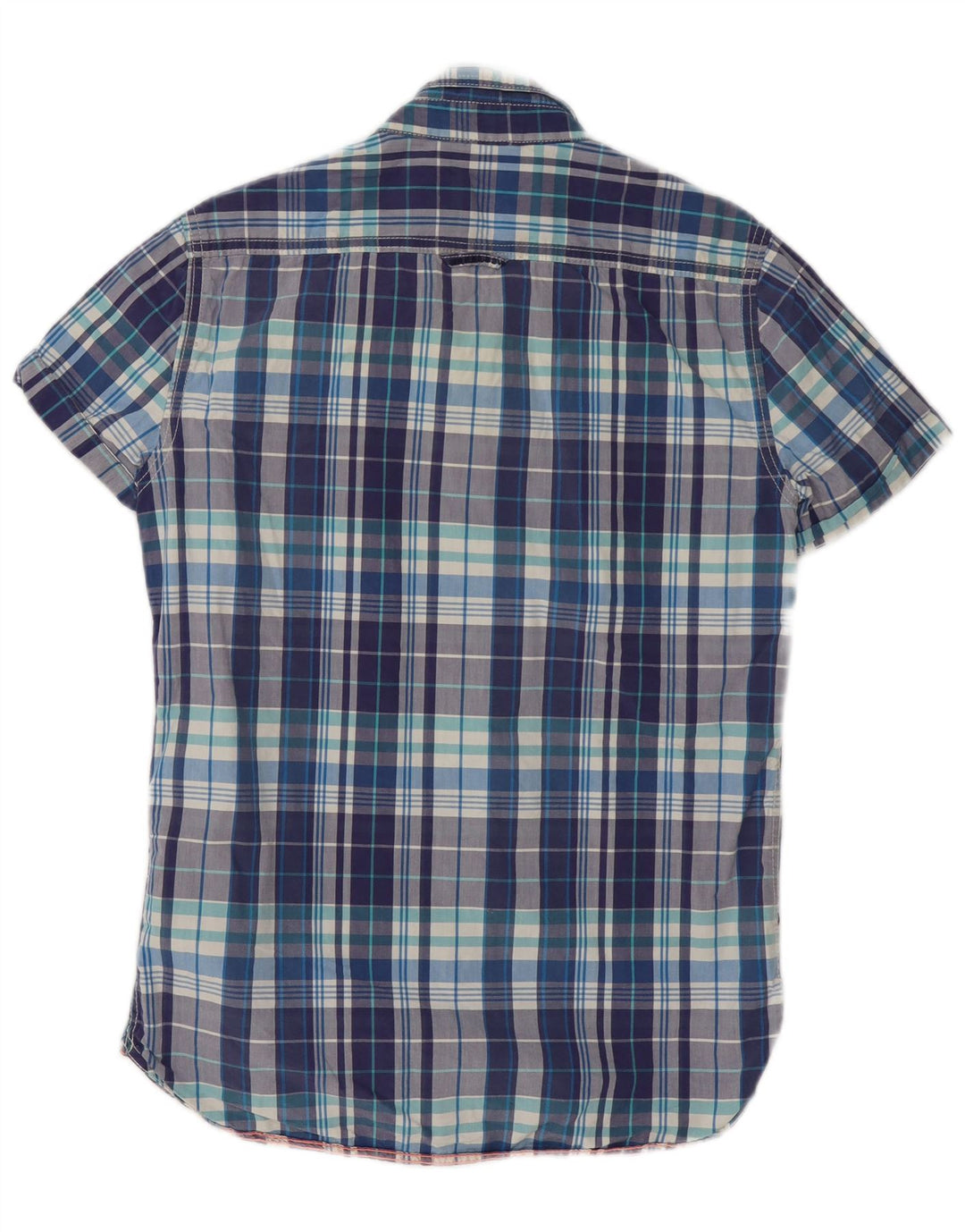 Cămașă cu mânecă scurtă pentru bărbați Superdry, bumbac cu carouri albastru mediu