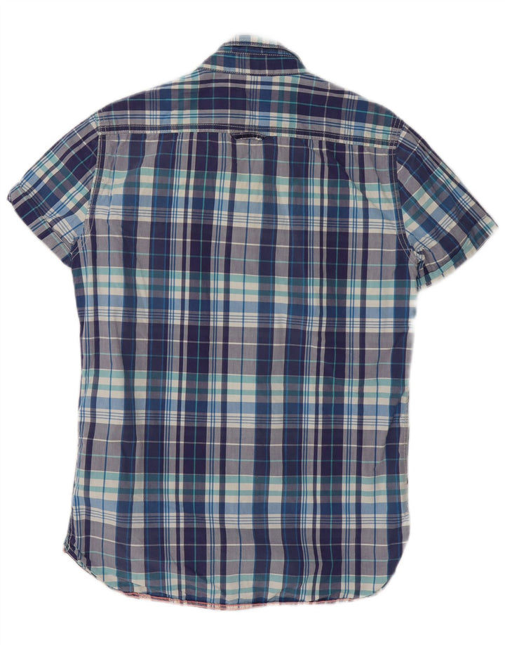 Cămașă cu mânecă scurtă pentru bărbați Superdry, bumbac cu carouri albastru mediu