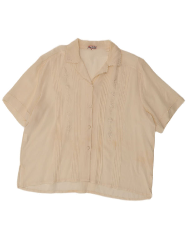 Bluză de cămașă vintage pentru femei, cu tăiere lejeră, UK 18 XL, din mătase florală alb