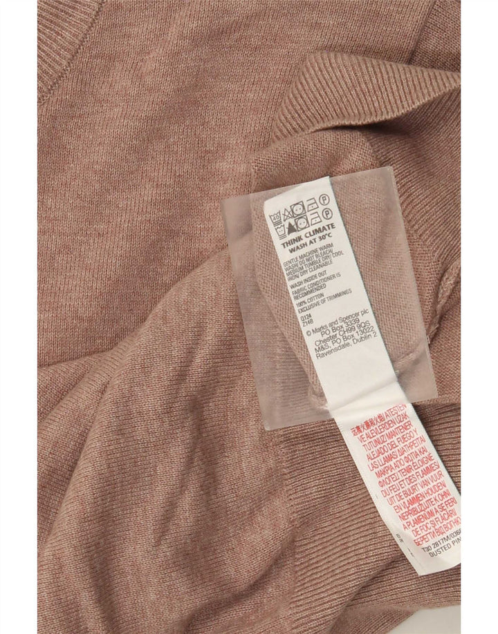 Pulover Marks & Spencer pentru bărbați, cu gât roșu, bumbac mediu roz
