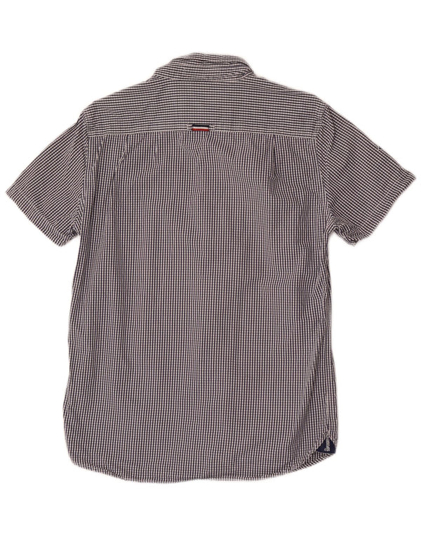 Superdry Mens Short Sleeve Shirt Large Navy Blue Gingham Cotton
