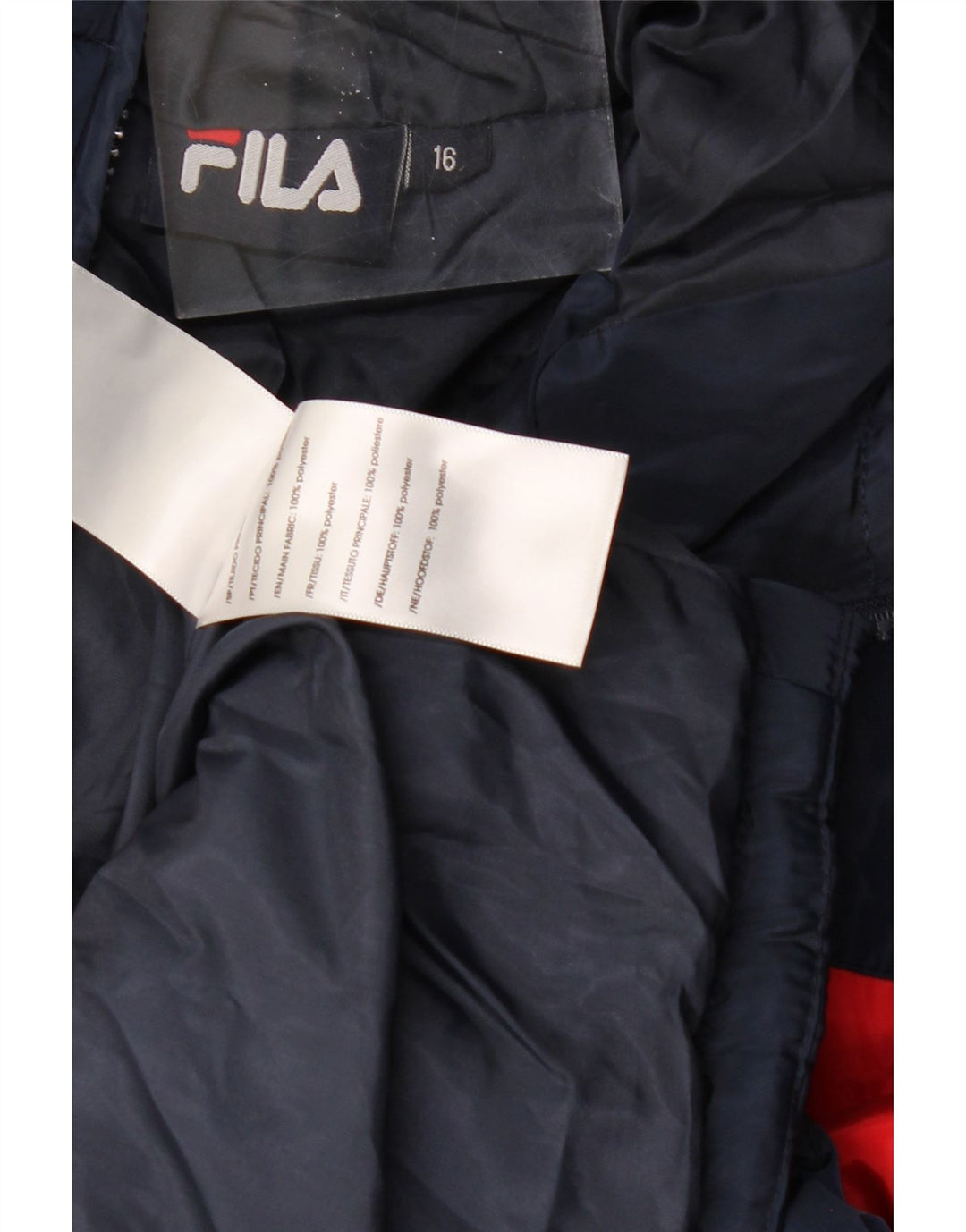 Jachetă căptușită cu glugă FILA pentru băieți 15-16 ani, albastru bleumarin, poliester color bloc