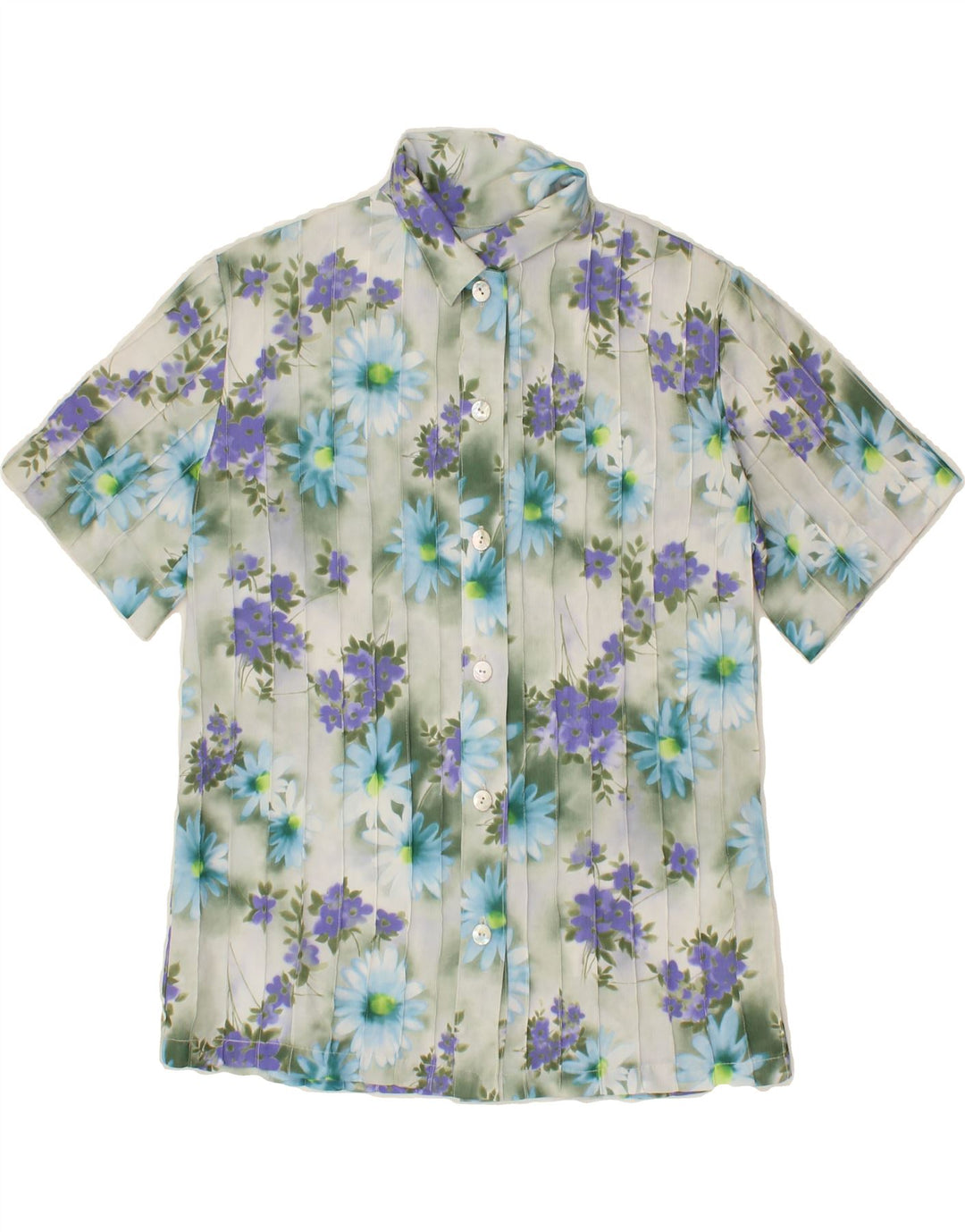 VINTAGE Womens Short Sleeve Shirt UK 14 Medium Grey Floral Vintage Vintage and Second-Hand Vintage from Messina Hembry 