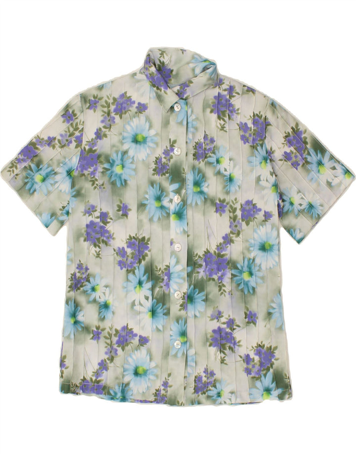 VINTAGE Womens Short Sleeve Shirt UK 14 Medium Grey Floral Vintage Vintage and Second-Hand Vintage from Messina Hembry 