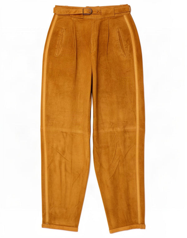 Pantaloni de damă vintage din piele intoarsa cu talie inalta IT 42 Medium L24 L27 Maro