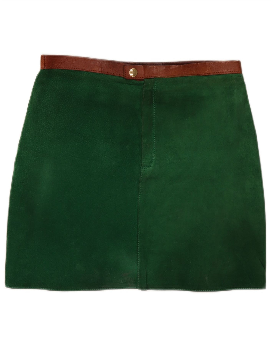 Fusta mini de piele intoarsa vintage pentru femei W30 verde mediu