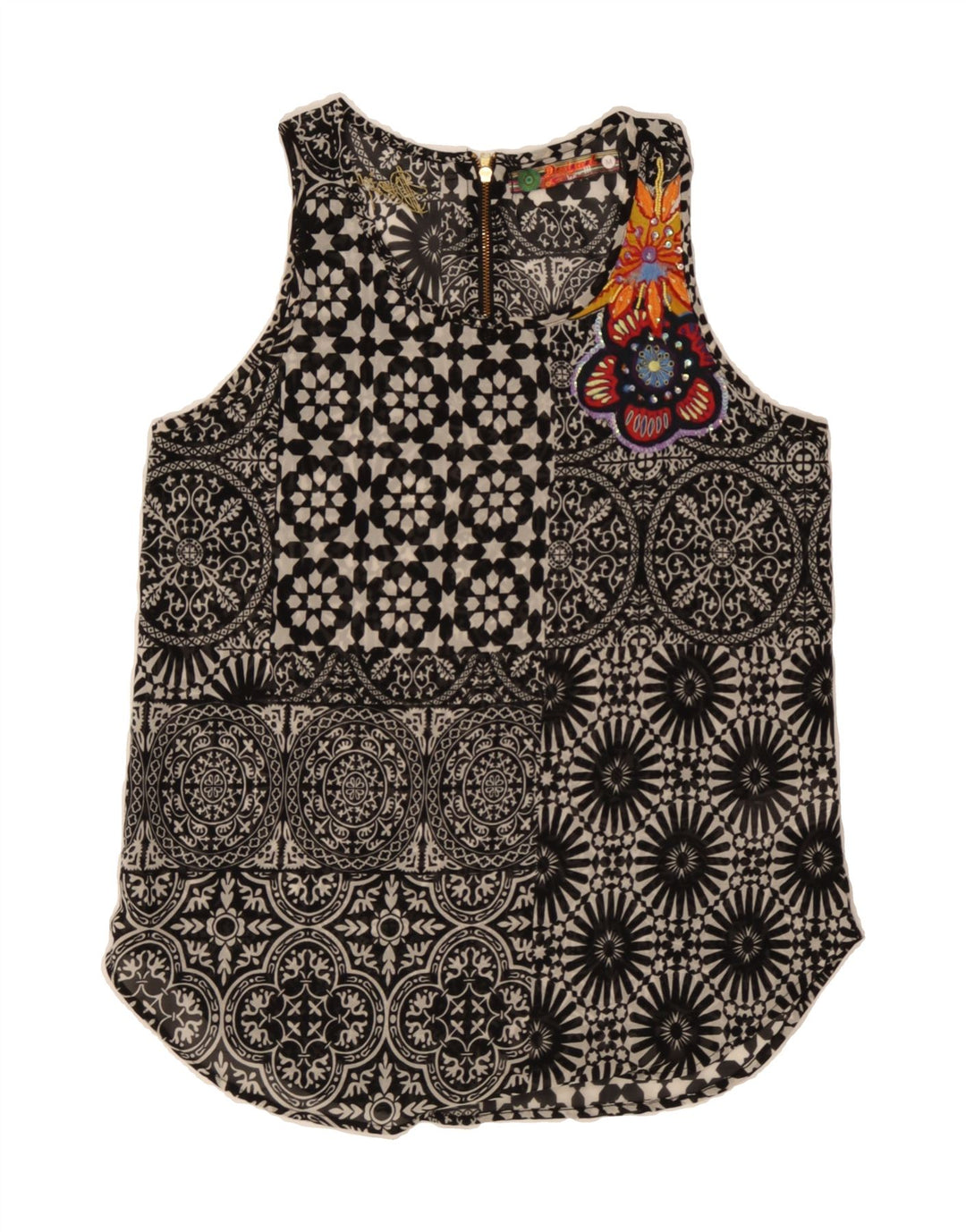 DESIGUAL Womens See Through Blouse Top UK 12 Medium Black Paisley Vintage Desigual and Second-Hand Desigual from Messina Hembry 