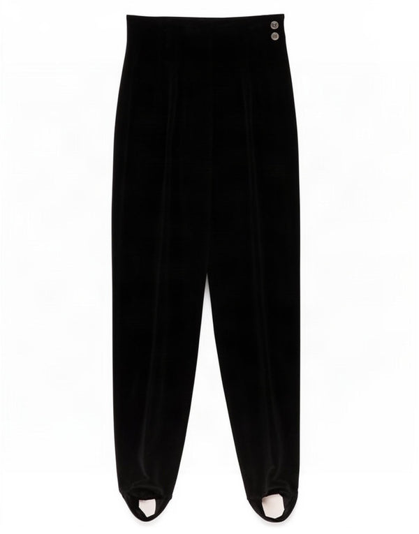 Pantaloni casual de damă cu etrier din catifea vintage IT 42 Medium W26 L27 Negru