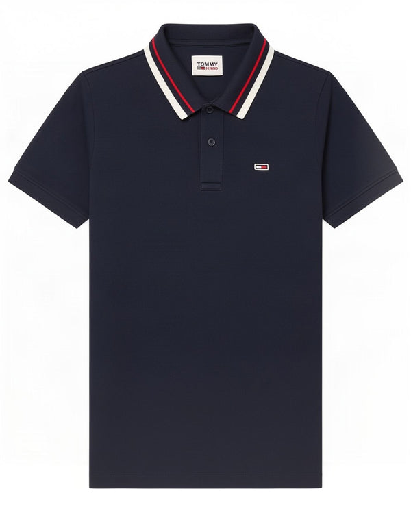 Cămașă polo Tommy Hilfiger pentru bărbați, bumbac cu dungi, albastru bleumarin