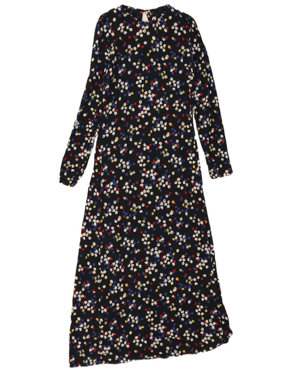 Rochie Maxi cu mânecă lungă pentru femei Zara UK 12 Medium Black Spotted Viscose